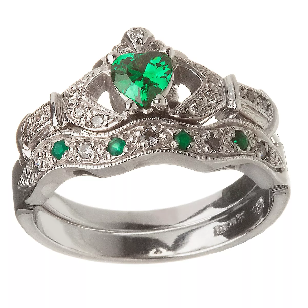 Emerald claddagh wedding ring set deals