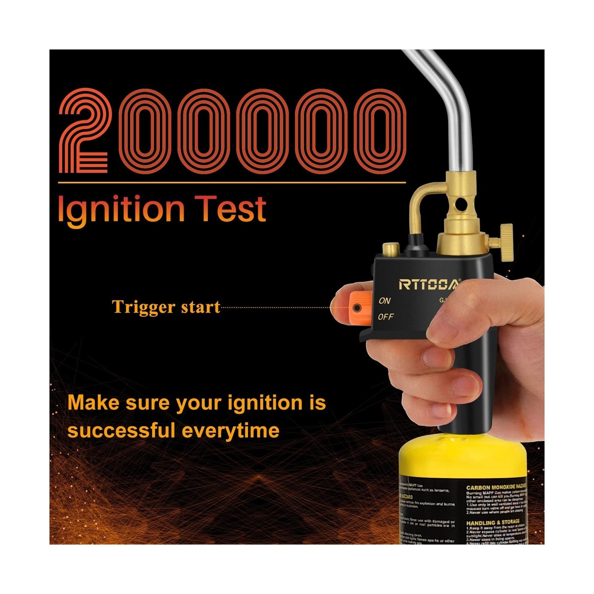 High Intensity Propane Torch Head – GJ-8000Pro Trigger Start, Self-Ignition, Pencil Flame, Compatible With MAPP/Propane Gas, CSA Certified, 3-Year Warranty