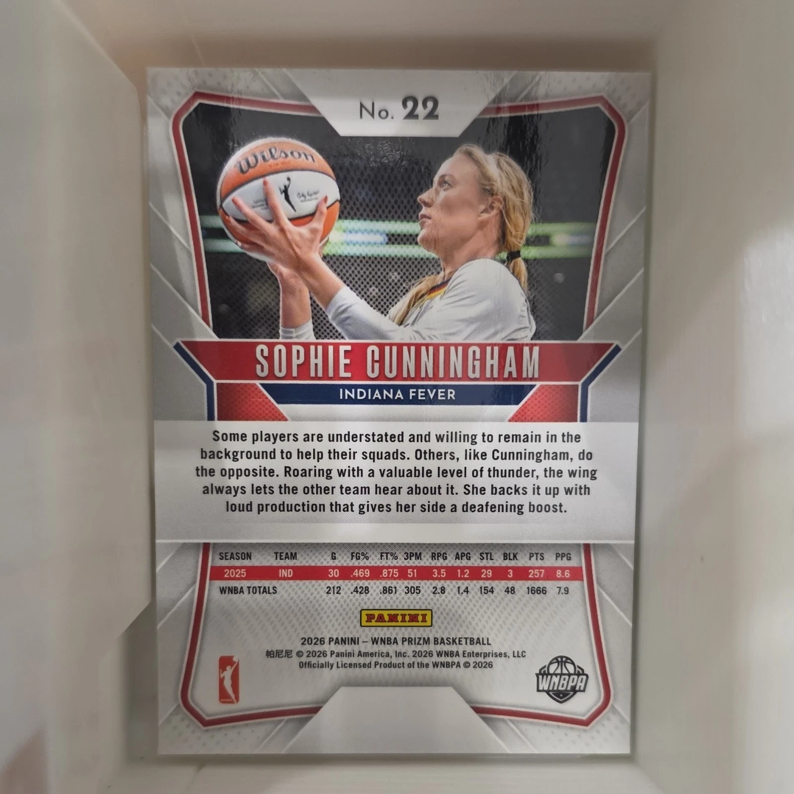 Panini WNBA Sophie Cunningham Indiana Fever Base Set #22 2026 Prizm image 2