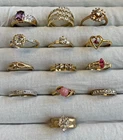 Vtg Ring Lot Gold Plated Costume Jewelry Multicolor Faux Gemstones