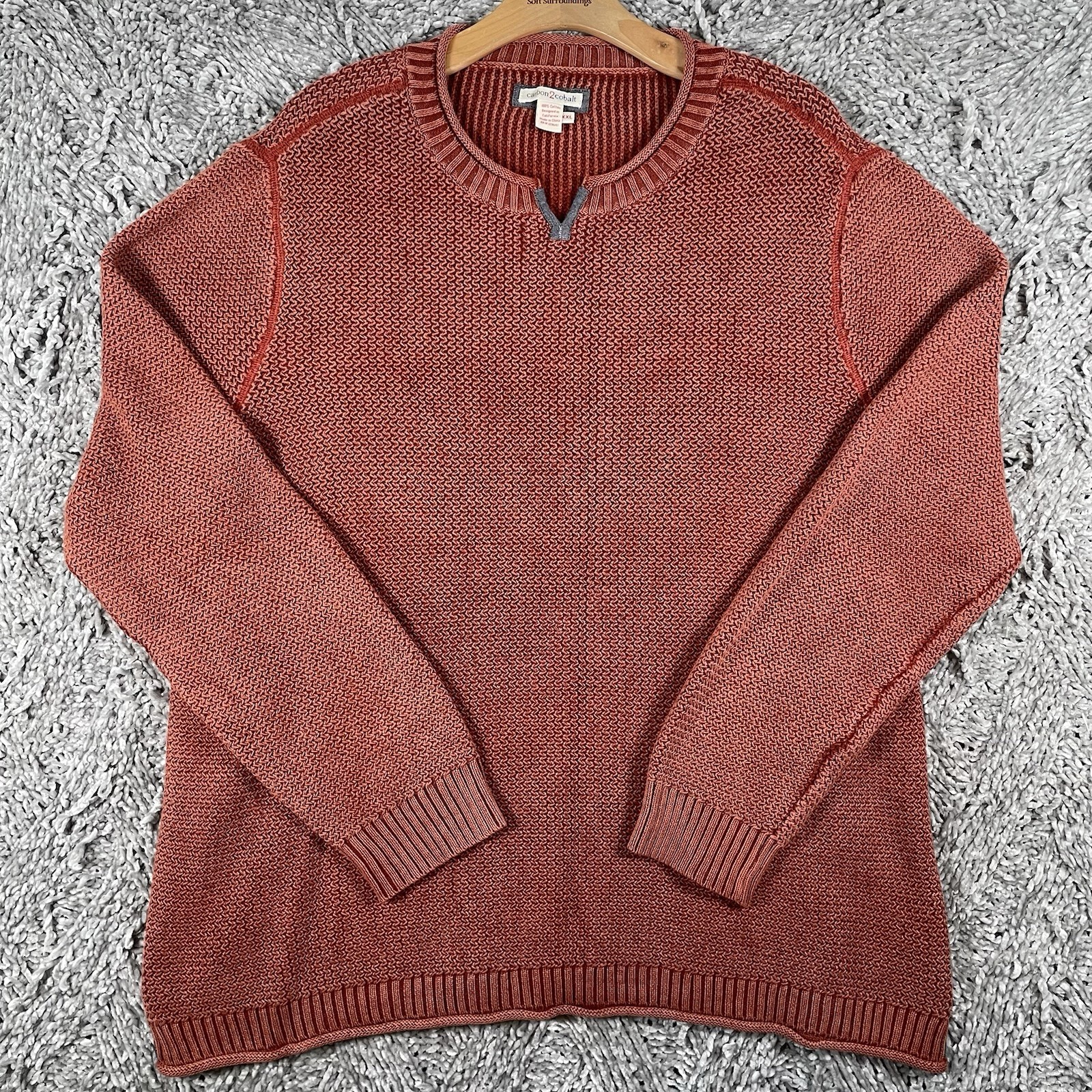 Carbon 2 Cobalt V-Neck Sweater Men’s Size XXL Orange Knit Long Sleeve Golf