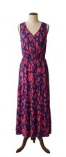 Floral Maxi Dress Size XL Navy Pink V-Neck Elastic Waist Summer Long Dress