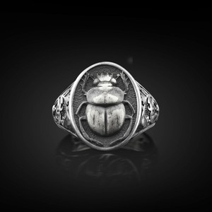Authentic Battle Scarab Ancient Egyptian Signet Silver Men Ring