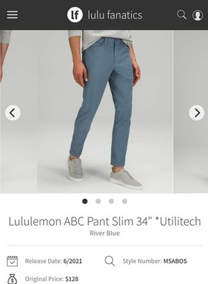 Lululemon ABC 5 Pocket Pants Mens 36x31 Blue Iron Classic Fit Warpstreme 