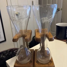 Pair of 2 Pauwel Kwak Belgian Craft Beer Pub Glasses 33cl with Wood Stands NICE