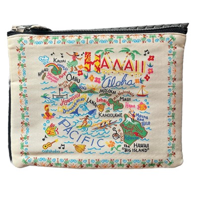 Catstudio Hawaii Map Zip Pouch Cosmetic Clutch Bag Preowned