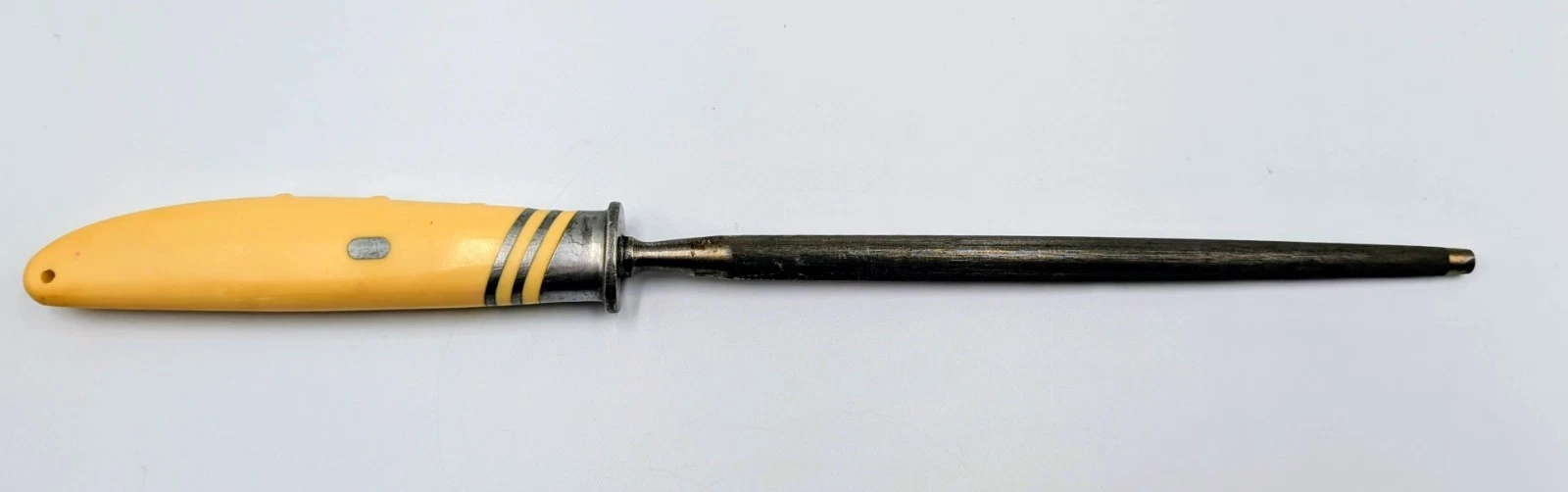 Vintage Knife Sharpener Rod Steel Sterling Ferrule Celluloid Handle