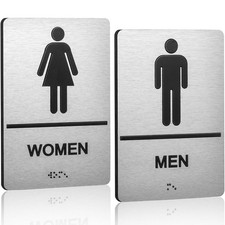 Bathroom Signs, Men's  Women's Restroom Signs for Business, Brushed Aluminum