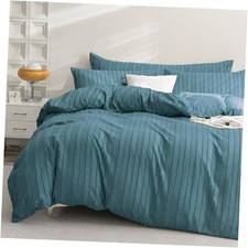 Duvet Cover Queen Size Grayish Blue - 3PCS Queen 90" 90" Grayish Blue-striped