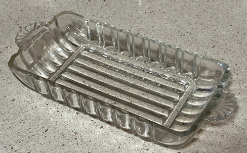 Vintage Art deco Clear Depression Glass Cranberry Serving Tray Dish 8-3/4” Long