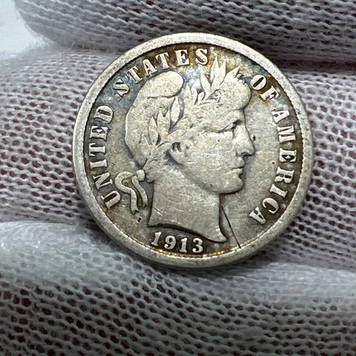 1913 Barber Dime. 90% Silver.  Nice Higher Grade Old US Coin!