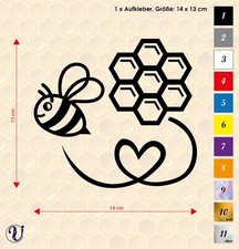 Aufkleber Auto PKW Bee Biene Herz Wabe 14x13cm Vinyl Sticker