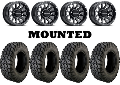 Kit 4 Moose Rigid Tires 28x10-15 on Raceline Trophy Matte Black Wheels TER