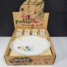 🔥 VTG MCM Federal Glass Co., 1950s Atomic Flower Patio Snack Set Service For 4