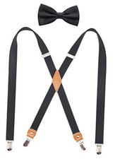Timiot Mens Suspender and Bowtie Set X Back Heavy Duty Adjustable Black-2