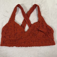 Aerie Burnt Orange Floral Lace Bralette Cross Back Size Large