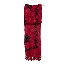Large Red Fringe Scarf with Black Tribal Print