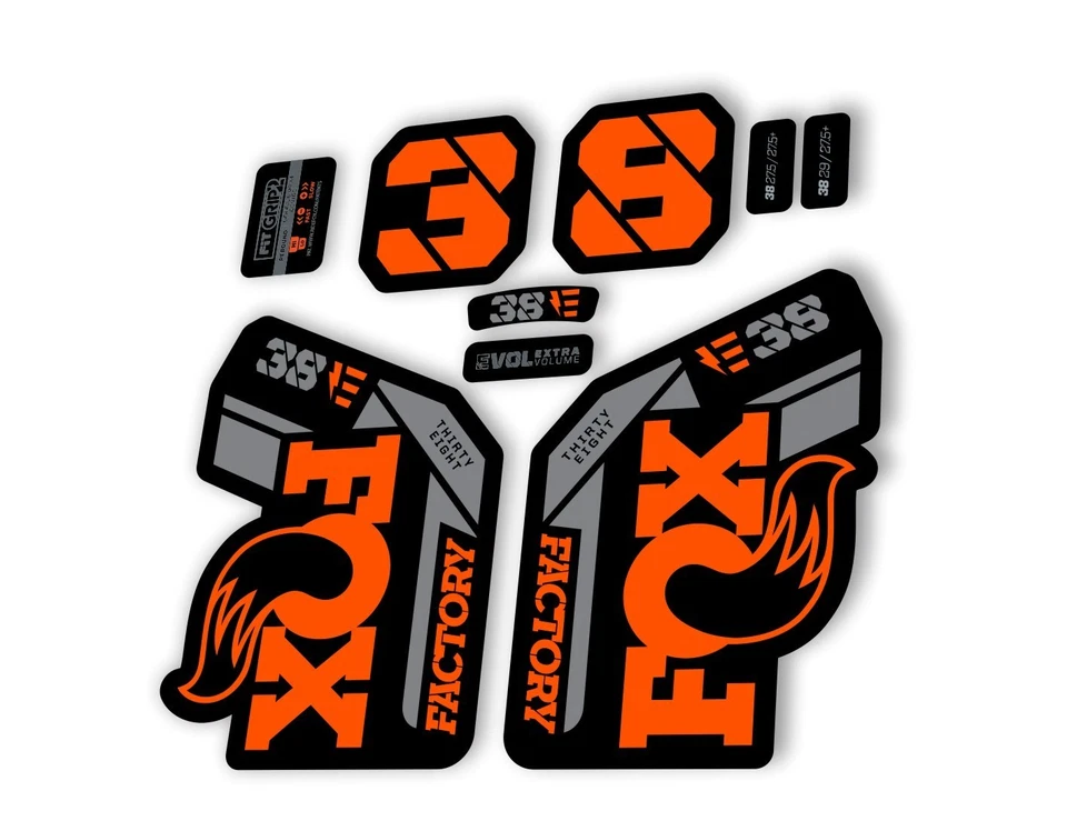 Fox 38 2021 E Bike Gabeln Federung Factory Aufkleber Sticker selbstklebend orange grau - Bild 1 von 2