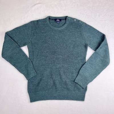 Mavi Sweater Women s Size Large Green Round Neck Wool Blend Button Detail VTG