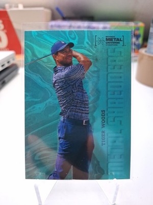 2022 Skybox Metal Universe Champion No. 125 Tiger Woods Aqua  Metal Shredders