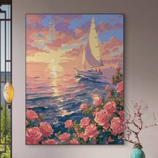 202S unset river and a flower digital art oil painting