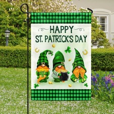 Happy Patrick's Day Gnomes Double-sided Garden Flag Decor, Gnomes Lovers Gift