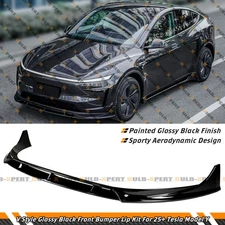 For 2025-26 Tesla Model Y Juniper V Style Gloss Black Front Bumper Lip Splitter