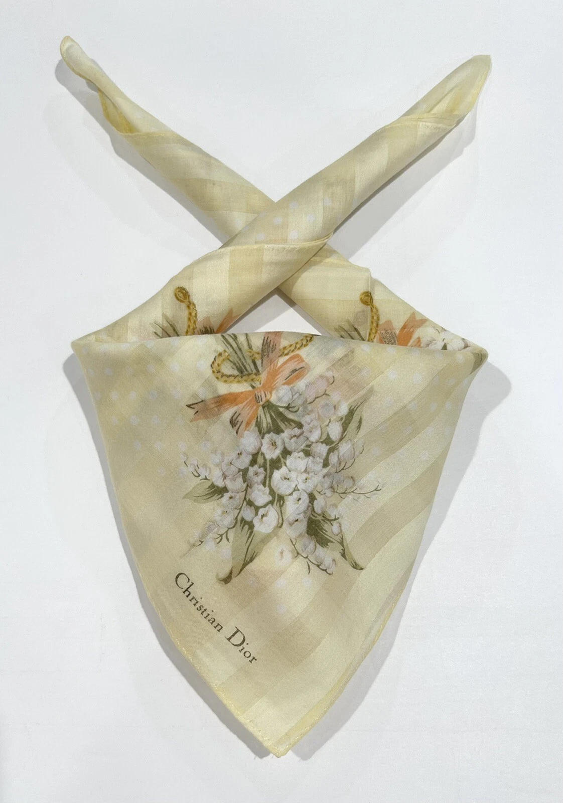 MOUCHOIR FEMME CHRISTIAN DIOR jaune BANDANA FLORAL COTON POCHE CARRÉ 18”