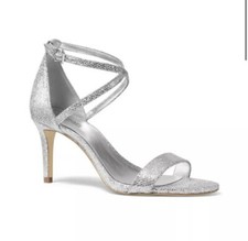 MICHAEL KORS AVA Mid Sandal SILVER Glitter 99 NEW Strappy Evening