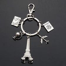 Paris Eiffel Tower World Traveler Passport Globe Spins Charms Keychain with Clip
