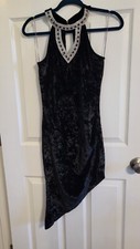 Black Velvet Mindi Dress Silver Rhinestone Neckline Size Medium by Blue S