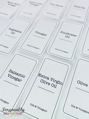 Minimalistische Etiketten für Zuhause Küche Speisekammer Flasche Gläser | Weiß Öl Essig Produktbündel