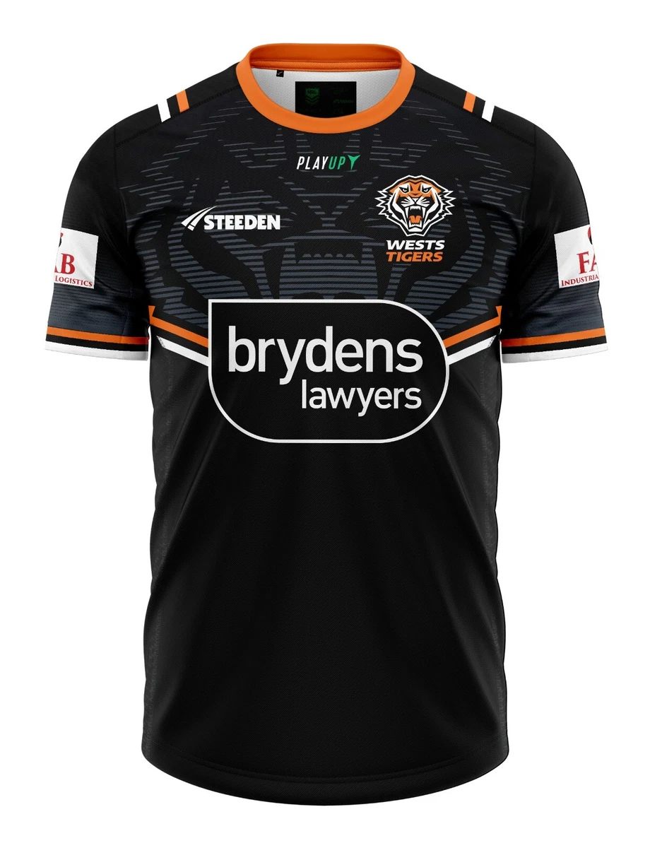 Wests Tigers 2023 Players Training Tee Shirt Sizes XS 7XL Black NRL Steeden