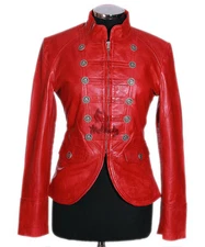 SCARLET Ladies Leather Jacket Red Studded Military Style Real Leather Jacket