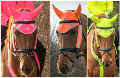 Hy Equestrian Reflektor Ohrhaube reflektierend blühend Hi-Vis Fliegenschleier Ohren