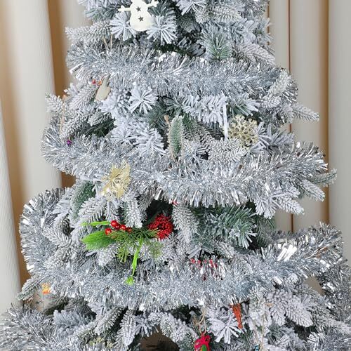 DECORA 33 Feet Silver Tinsel Garland, Christmas Metallic Hanging Tinsel - Bild 6 von 7
