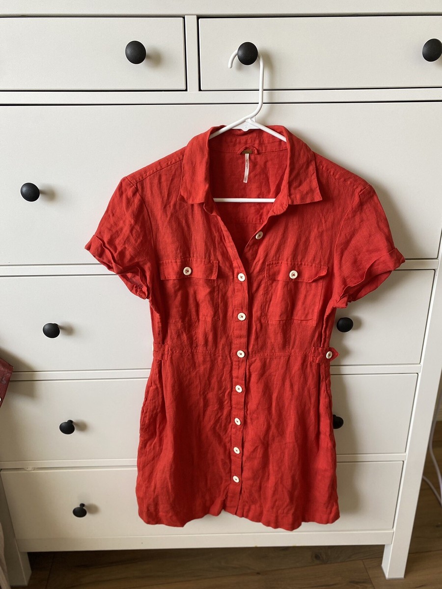 FREE PEOPLE Women's Red Linen Button Down Dress Size XS | eBay