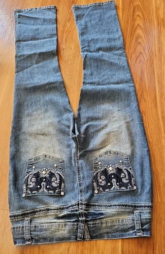 Roz & Ali Blue Denim Bling Bootcut Medium Wash Stretch Jeans Women's Size 6 - Picture 6 of 10