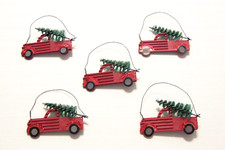 Red Pickup Truck Christmas Ornament with Tree 68mm 2 3/4" Plastic Wire 5