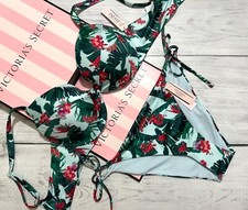 Victoria's Secret Swim Twist Removable Push-Up Side Tie Bikini Bottom Set Palm
