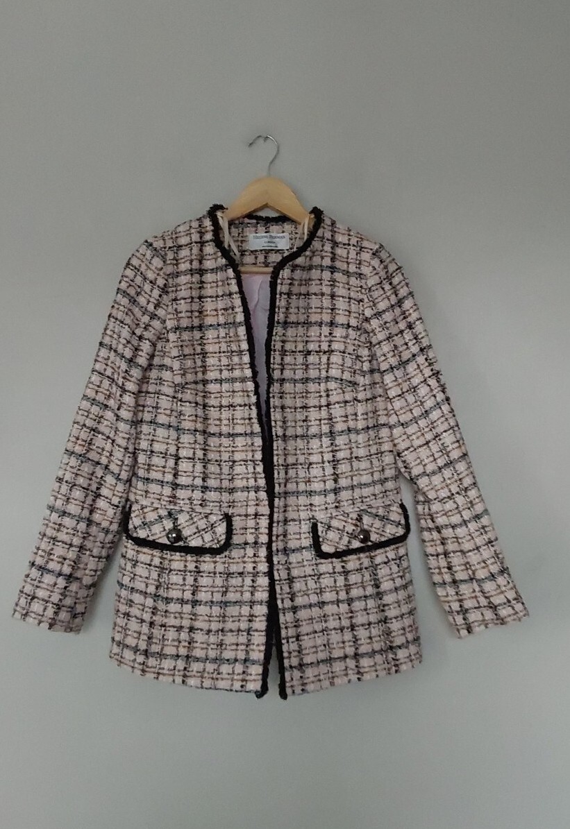 QVC Helene Berman Edge-to-edge Tweed Jacket Size 10 Pink Black RRP £119