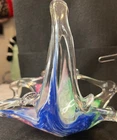 Vtg Rainbow Murano style Hand Blown Glass Basket/ Trinket Dish EUC READ