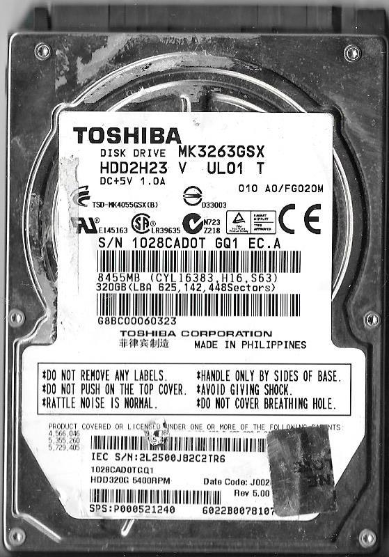 TOSHIBA MK3263GSX HDD2H23 V UL01 T 320GB SATA HARD DRIVE A0