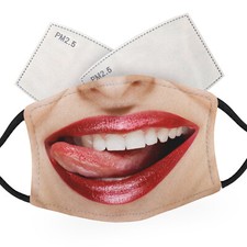 Licking Lips Female Face - Adult Face Masks - 2 Filters Included