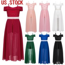 Girls Kids Lace Flower Girl Dress Wedding Formal Bridesmaid Long Gown Dress