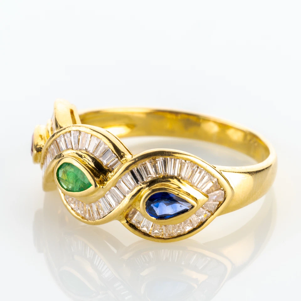 Vintage Ring 750er Gold mit 1.0ct Diamanten, Saphir, Rubin und Smaragd - Bild 3 von 4