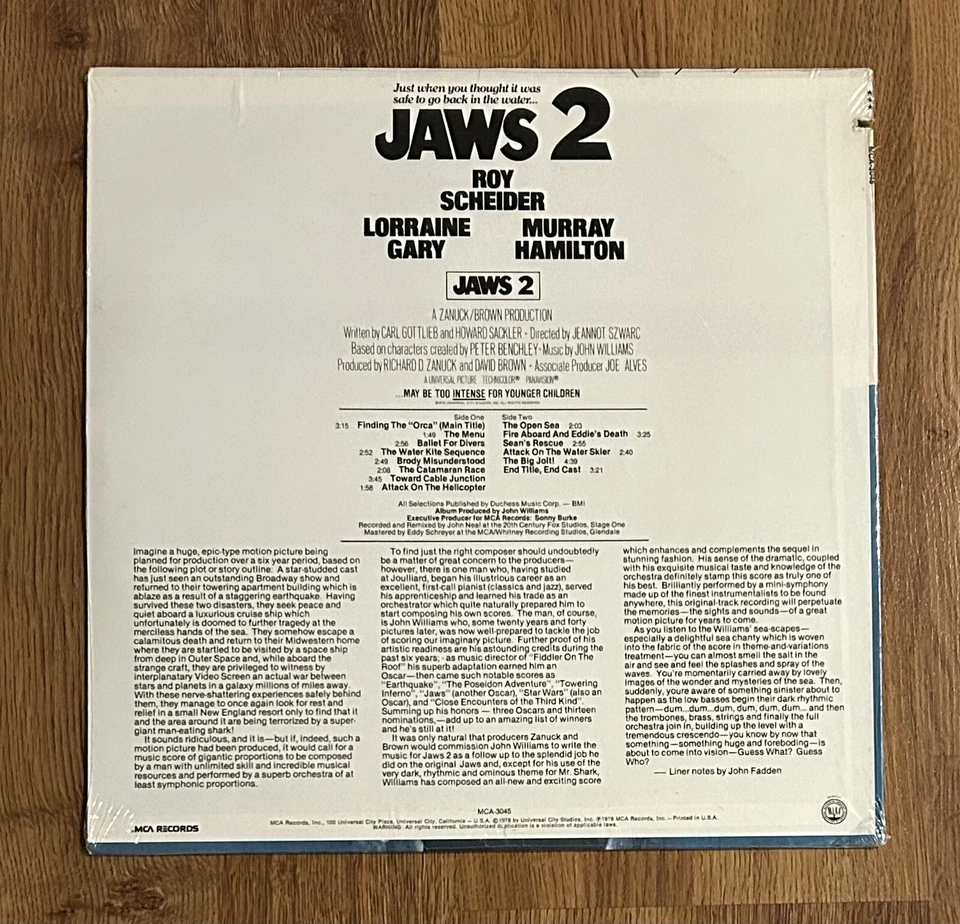 SEALED Jaws 2 Original Motion Picture movie Soundtrack vinyl LP John Williams - Image 2 of 4