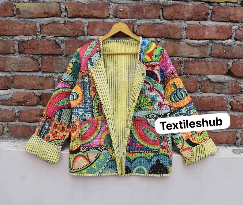 Indian Cotton Multi Vegetable Reversible Jacket Women's Clothing Quilted Jacket
Opens in a new windo