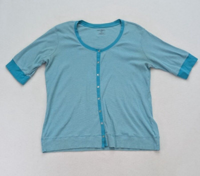 Ivy Crew Women's Top Size 2X Blue Stretch Knit Button Up Round Neck Half Sleeve