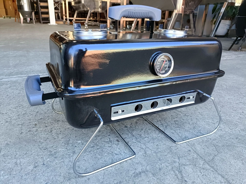 NEW PORTABLE GO ANYWHERE CHARCOAL BBQ SMOKER with HOOD - STAINLESS STEEL GRILL